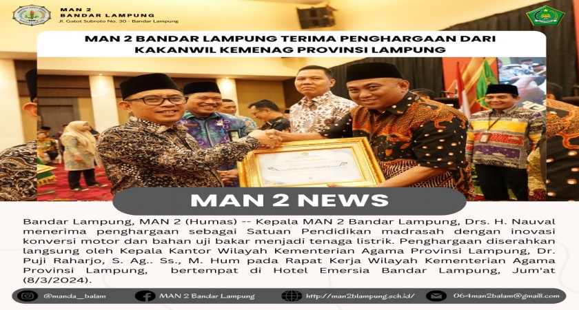 MAN 2 Balam Terima Penghargaan atas Karya Vespa Listriknya di Acara Rakerwil Kemenag Lampung