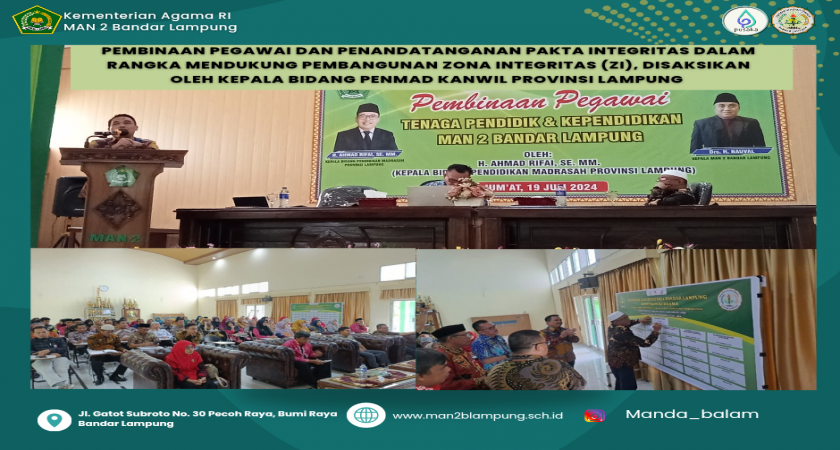 Pembinaan Pegawai dan Penandatanganan Pakta Integritas dalam Rangka Mendukung Pembangunan Zona Integritas (ZI), Disaksikan oleh Kepala Bidang Penmad Kanwil Provinsi Lampung